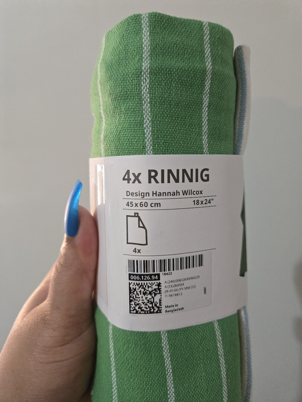 RINNIG Green and White Striped Kitchen Towels - Set